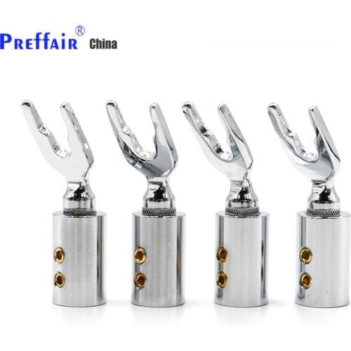 4Pcs Red pure copper rhdoium plated speaker cable connector plug , hi end audio Y spade plug