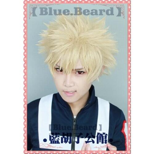 Anime My Boku no Hero Academia Bakugou Katsuki Bakugo Short Linen Blonde Heat Resistant Cosplay Costume Wig+ Wig Cap