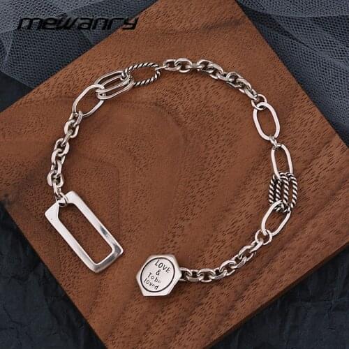 Mewanry 925 Sterling Silver Vintage Hexagonal Geometry Hiphop Couples Bracelet Simple New Fashion Party Jewelry Gifts for Women