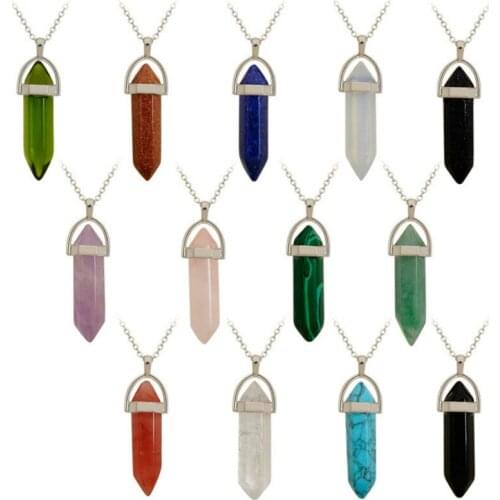 2019 Bullet Natural Crystal Amethys Stone Hexagonal Column Link Chains Necklace Pendant Necklace for Women Jewelry Gift