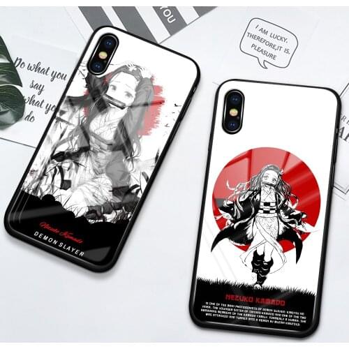 Demon Slayer Anime Case For iPhone XS Max XR XS X 8 7 6 6s Plus 12 11 Pro SE2020 Kamado TanjirouTempered Glass Case