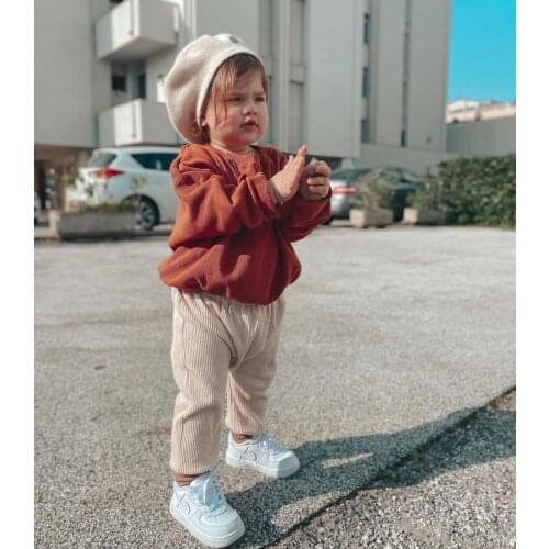 Baby Girl Boy Ribbed Pant Cotton Infant Toddler Child Brief Design Trousers Button Girl Loose Light Color Pant Clothes 1-10Y