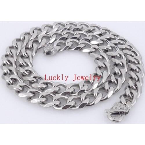 Daily Deals 13mm/ 15mm Choose 18''-40'' Shiny 316L Stainless Steel Curb Chain Link Necklaces Amazing Mens Jewelry