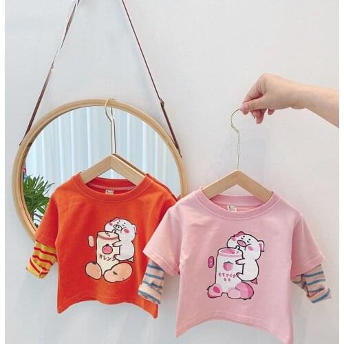 Cartoon Girls T-shirt Cute Boys Long Sleeve Tops Pink Shirt for Girls Fashion Clothes Boys Graphic Tee 1.2.3.4.5.6Years Spring