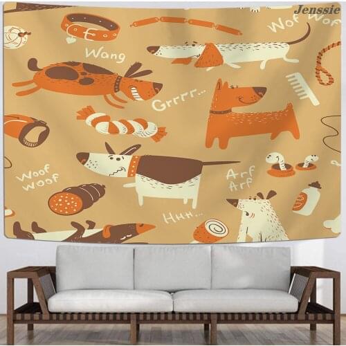 Cartoon Pet Cats Dogs Tapestry For Kids Fabric Wall Hanging Decor Full Screen Funny Dachshund Table Cover Yoga Beach Towel