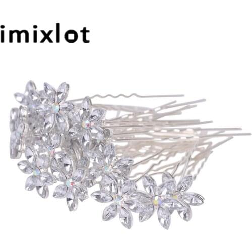 Imixlot Fashion Elegant 20pcs Crystal Flower Hair Pin Rhinestone Hair Clips Wedding Party Bridal Prom Hair Accessories
