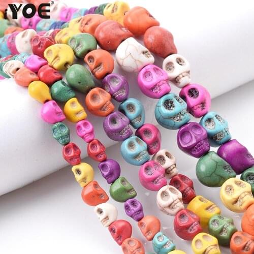 IYOE Mixed Color 8/10/12mm Natural Turquoises Skull Beads Stone Spacer Beads For Bracelet Necklace Jewelry Making Findings