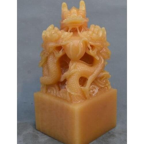 Chinese Natural Yellow Jade Foo Fu Dog Guardion Lion Imperial Stamp Signet Pair