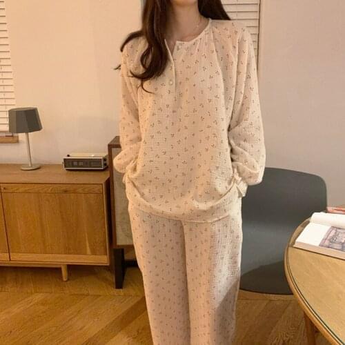 Alien Kitty 2021 Two Piece Suit O-Neck Cotton Gentle Cheery Print Sweet Homewear Korean Casual Loose Chic Fashion Pajamas Set