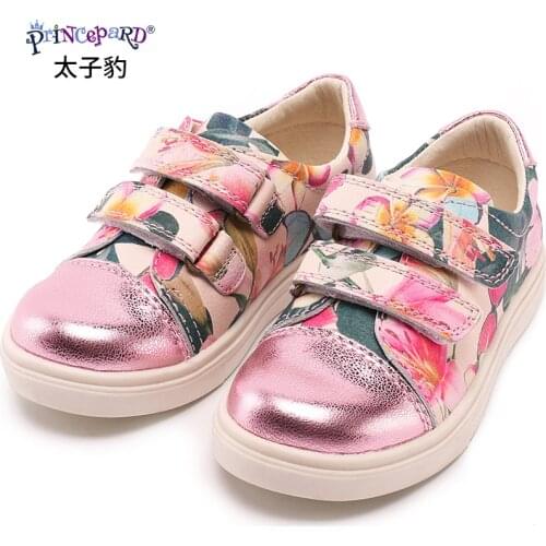 Princepard genuine leather Sneaker Casual Print flower Shoes for prevention of flat feet Size 32-36 kids shoes for feet care