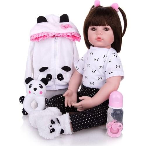 24" Big bebe reborn Doll soft touch silicone reborn baby girl toddler doll with panda dress pop children gift toy dolls