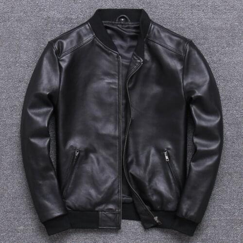 Jianlou Genuine Clothing Mens Thin Section Sheep Skin Baseball Serve Lead Leather Jacket Self-cultivation Short
