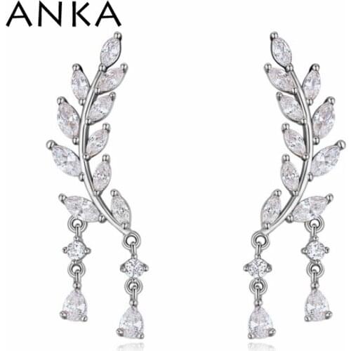 ANKA hot sell fashion luxury leaf branch drop earrings with clear zirconia CZ charm plant long earrings fashion jewelry #125686