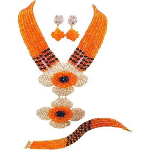 Fashion Orange Black Nigerian Necklace African Wedding Beads Jewelry Set Crystal Bridal Jewelry Sets 6DHJZ13