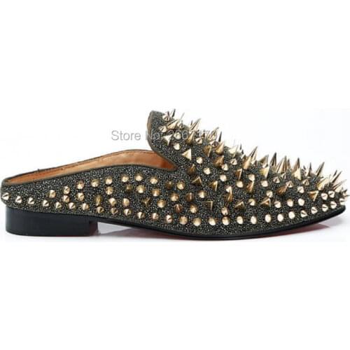 Spring summer Mens casual Mules Spikes Studded Flats gold Rivets slides Casual Shoes handmade loafers shoes men