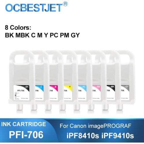 PFI-706 PFI706 Refillable Ink Cartridge With Permanent Chip For Canon imagePROGRAF iPF8410s iPF9410s Printer 8Colors/Set