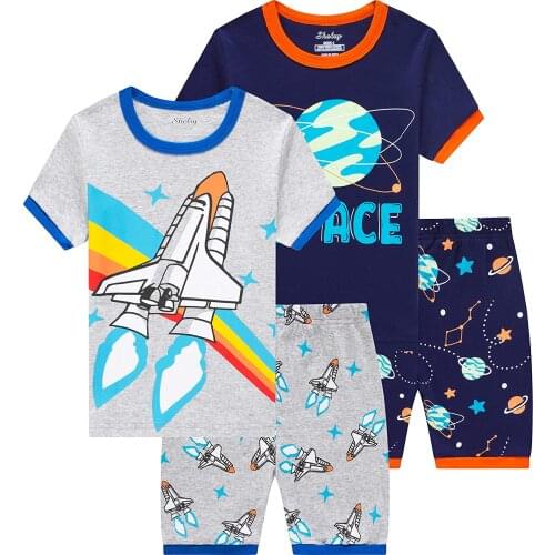 Boys' Pajama Sets Boys Cartoon Sleepwear Dinosaur Pajamas Boys Toddler Kids Grow in The Dark T-Rex 4 Pieces Short Pajama Set