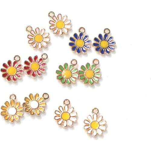 10pcs/lot 15X12mm Alloy Sun Flower Daisy Enamel Charms For Necklace Bracelet Jewelry Making DIY Earring Findings Wholesale