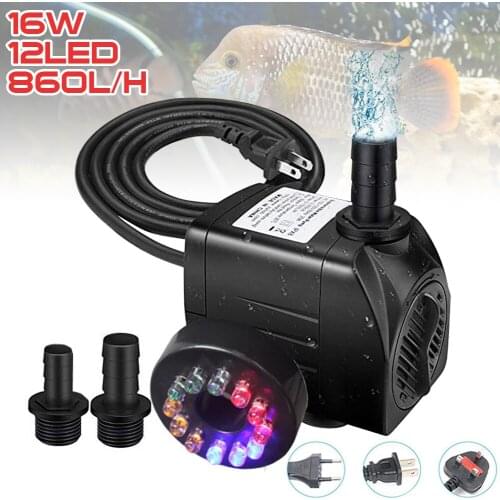 Submersible Water Pump 220V/16W 5ft Cord Water Pump with LED Light for Fish Tank Pond Aquarium Garden Accessories