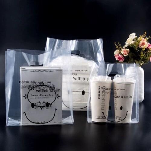 50pcs/lot Smile Clear Plastic Bag Transparent With Handle Shopping Bag Clothes shoes Storage Bag Gift Packaging Bag