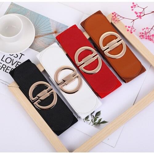 New Womens Belt Gold Pair Buckle Black Waist Seal Fashion Elastic Wide Belt White Red Good Quality Dress Knit Designer Belt