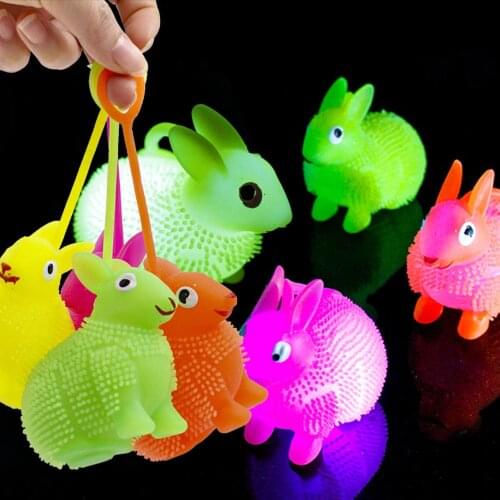 Rubber Led Bunny Bouncing Ball Flash Safe Luminous Rabbit Bouncy Toys Glow in the Dark Toys for Children Outdoor Luminous Toys