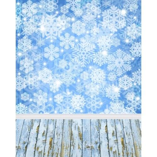 Christmas Photography Backdrops Snowflakes Wooden Floor Blue 3D Backgrounds for Photo Studio Vinyl Cloth Computer Printed Custom