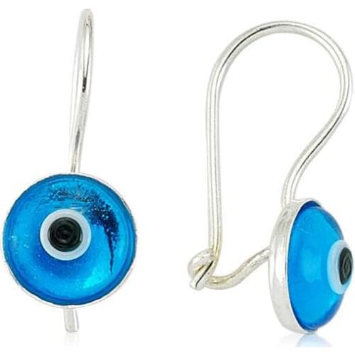 Silver Dangle Evil Eye Earrings