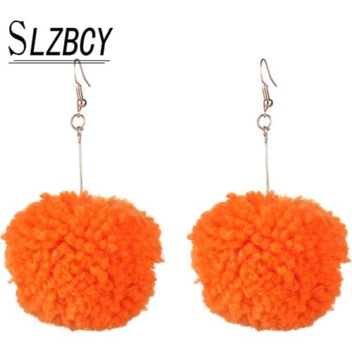 16 Colors Plush Ball Dangle Earrings Fashion Red Black Pink Big Pompom Earring Long Earrings For Women Jewelry Gift Accessories