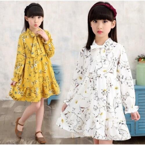 Chiffon Dress Kids Girl Long Sleeve Clothes Fall Spring 2020 Floral Princess Dress Girl Party Teen Girl Clothes