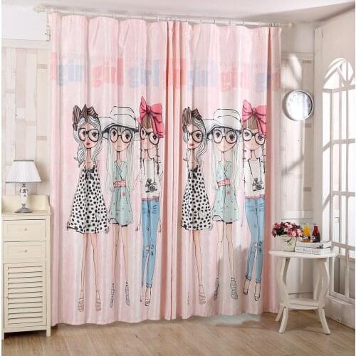 Cartoon Girl 3D Printing Children Korean Style Room Window Shade Curtains Living Room Curtain Cotton Curtains For Bedroom