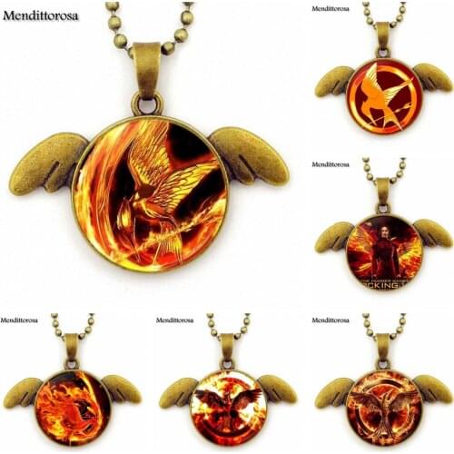 Traditional Bird Glass Crystal Necklace Round Bronze Angel Wings Pendant Necklaces Charm Jewelry For Women Christmas Gift