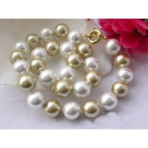 Unique Pearls jewellery Store 17'' 14mm Gold White South Sea Shell Pearl Necklace Fine Jewelry Women Gift