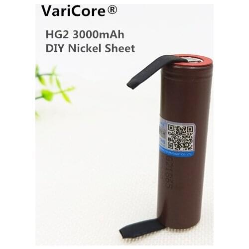 Varicore 3 pcs.. New HG2 18650 3000mAh battery 18650HG2 3.6V discharge 20A,30A. dedicated batteries + DIY Nickel