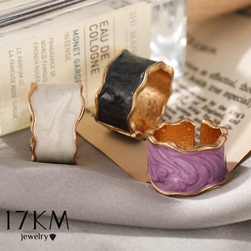 Vintage Geometric Wave Enamel Drip Glaze Rings For Women Korean Handmade Purple Open Ring Jewelry Travel Gifts