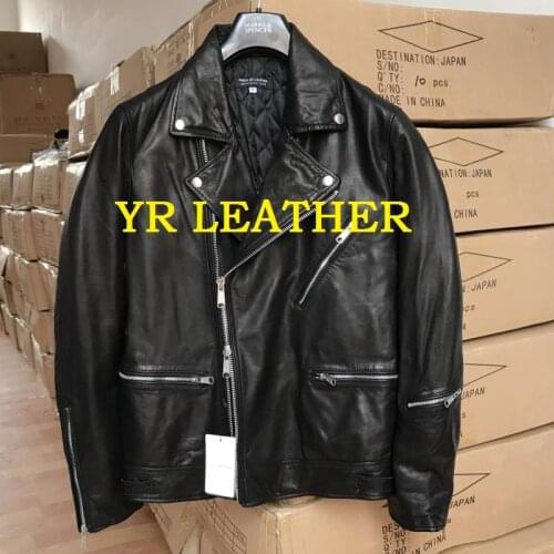 YR!Free shipping.Pakistan 1mm tanning sheepskin.Brand Luxury biker style leather jacket,mens slim thick genuine leather coat