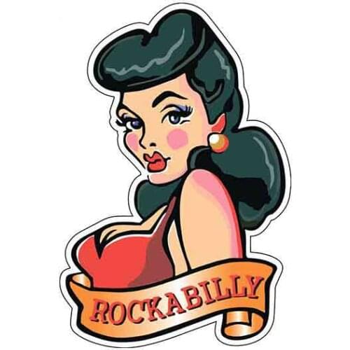 Funny Car Stickers Rockabilly Girl Vintage Style Waterproof Accessories for Motorcycle RV VAN JDM Vinyl,13cm*8cm