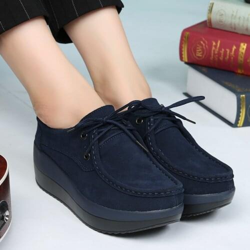 2021 New fashion Women casual shoes genuine leather flat shoes woman lace up Round Toe platform ladies shoes zapatillas mujer