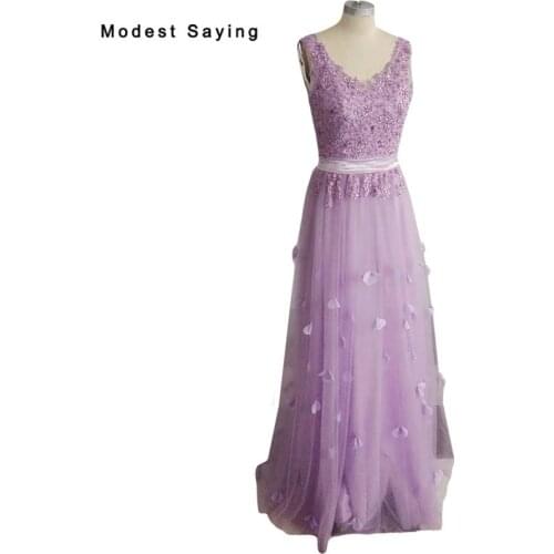 Real Photo Elegant Purple A-Line Beaded Lace Evening Dresses 2018 with Petals Formal Women Long Party Prom Gown vestido de festa