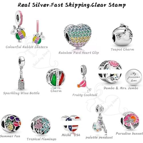 100% Sterling Silver 925 Charms Rainbow Pendants Dumbo Beads Fits Pdoras Bracelets Necklace Bangles Valentines Day Gift