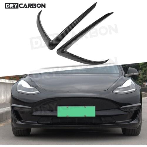 2PCS / Set Carbon Fiber / ABS Material Front Bumper Fog Light Trims Foglamps Decoration Splitters for Tesla Model 3