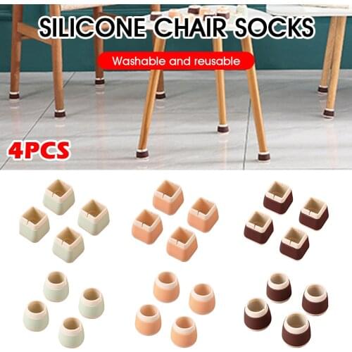 4pcs Silicone Chair Leg Cover Hardwood Floor Protector Furniture Leg Caps Non-Slip Washable Chair Leg Socks Anti Noise Cover