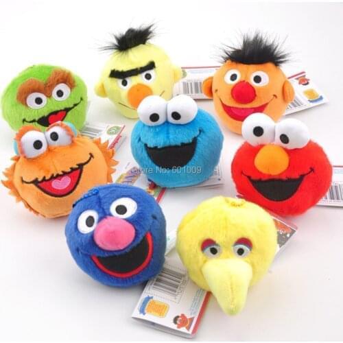 40/Lot Sesame Street Elmo Cookie Grover Bert Oscar Zoe & Emie Big Bird 9CM Plush Keychain Doll