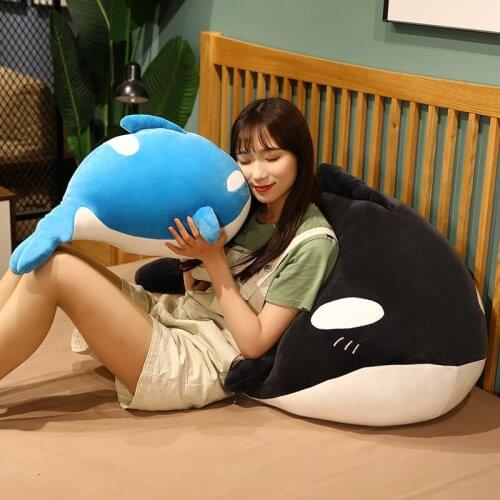 40cm/60cm Cute Whale Plush Toy Stuffed Sea Animals Soft Plushie Blue Black Whale Shark Toy Huggable Pillow Kids Girls Gift Decor