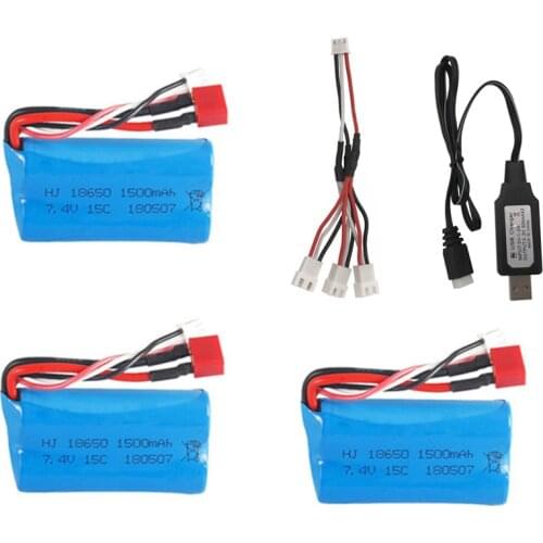 7.4V 1500mAh 18650 lipo Battery + USB Charger for Wltoys 12428 12401 12402 12403 12404 12423 FY-03 FY01 FY02 rc toys battery