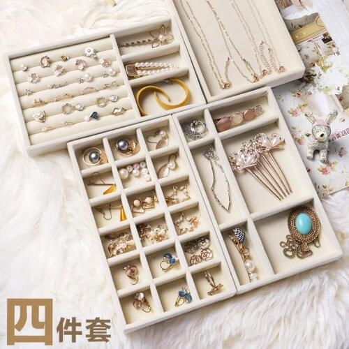 Velvet Jewelry Box Necklace Earrings Rings Storage Tray Compartment Trays Desktop Drawer Organizer