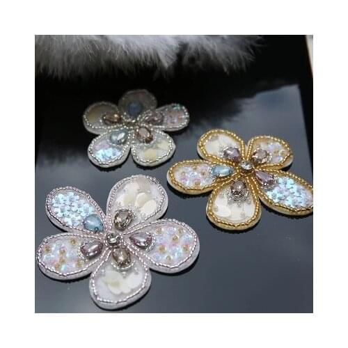 Large three-piece set of sequined flowers patches fur clothing Nail bead patches and applique