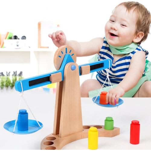 Montessori Wooden Balance Scale Toy for Kids Early Education Preschool Weighing Scale Sensorial Training Toys Math Game Gift