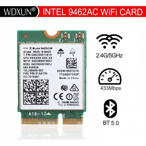 Dual Band 433Mbps Wireless Intel AC 9462 9462NGW NGFF Key E 9462AC 8020.11ac Bluetooth 5.0 Wifi Card Laptop for Windows 10