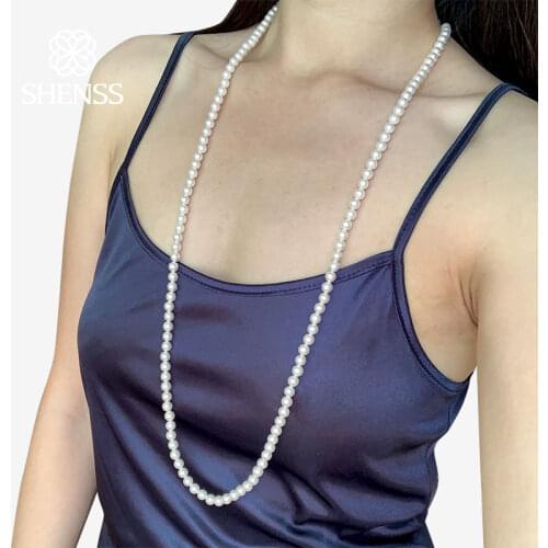 Elegant Classic Jewelry 90cm brilliant light 6mm shell pearl necklace 925 Sterling Silver Tail Chain for Women